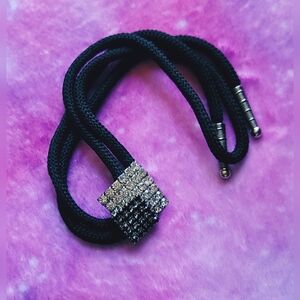 Vintage Bolo Tie Black and Silver Women's Rhinestone
